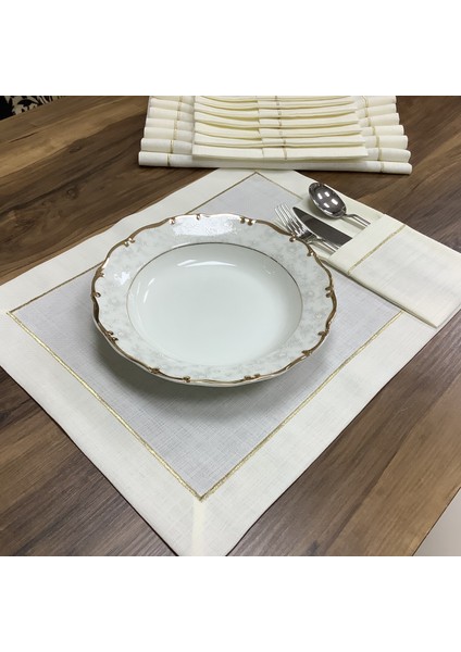 Oya Home Gold Piko Dikişli Amerikan Servis& Kaşıklık & Peçete Set- 24 Parça