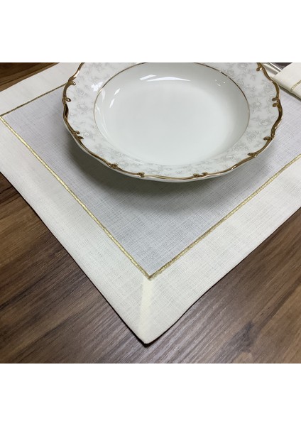 Oya Home Gold Piko Dikişli Amerikan Servis& Kaşıklık & Peçete Set- 24 Parça