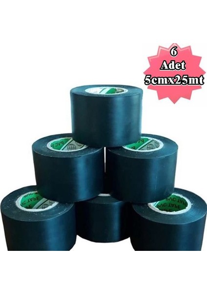Siyah Pvc Bant 6 Adet 5Cm x 25M Geniş Izolasyon Bandı 50 Mm fırsatları
