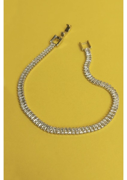 Baget Kesim Rhinestone Suyolu Gümüş Renkli Bileklik