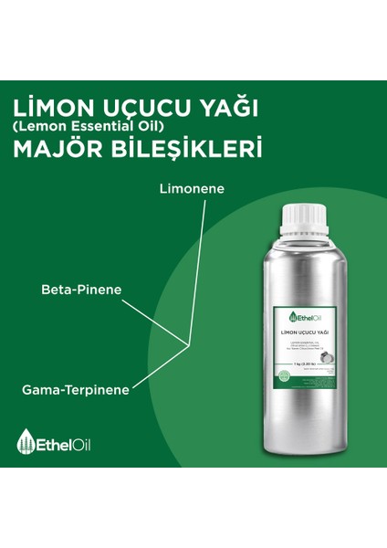 Limon Uçucu Yağı - Etheloil - 1 kg - %100 Saf ve Doğal Uçucu Yağ – Üretici Firma, Yüksek Kalite, Lemon Essential Oil - Citrus Limon (L.) Osbeck