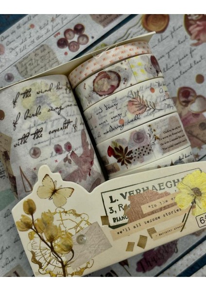 Kağıt Gemi Dükkan Soft Bahar Çiçekleri Temalı 6'lı Washi Bant Set / Washi Tape / Bullet Journal / Scrapbook