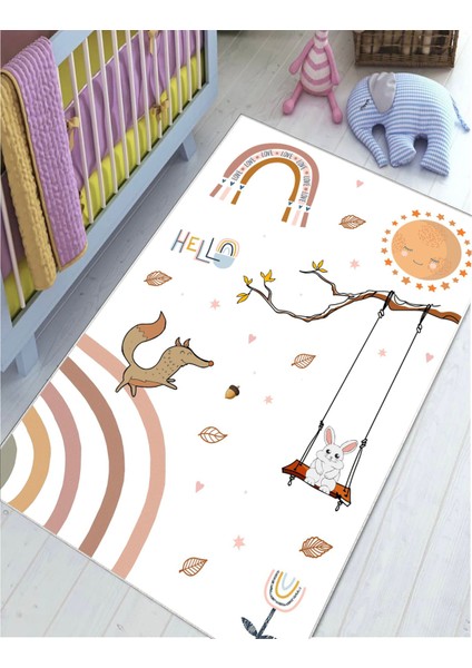 Tilki Çocuk Oyun Halısı Kaymaz Makinede Yıkanabilir Eğitici Bebek ve Çocuk Odası Halısı