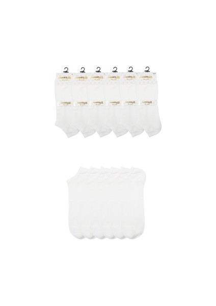 Erkek Beyaz Patik Pamuklu Pirinç Örgülü Çorap 6'lı Paket