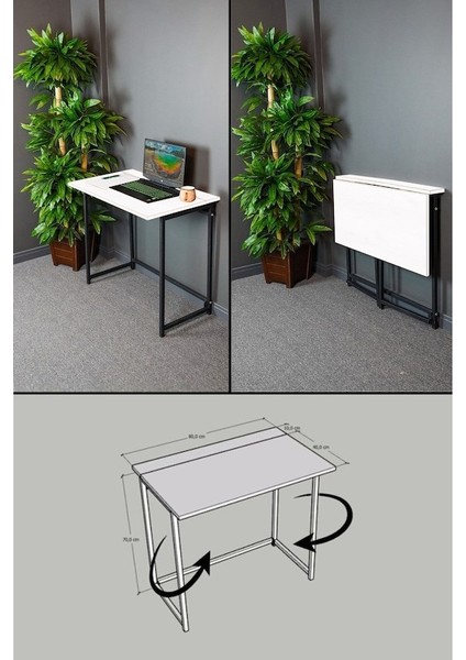 Katlanır Çalışma Masası 50X80 cm Bilgisayar Laptop Mutfak Masası Beyaz