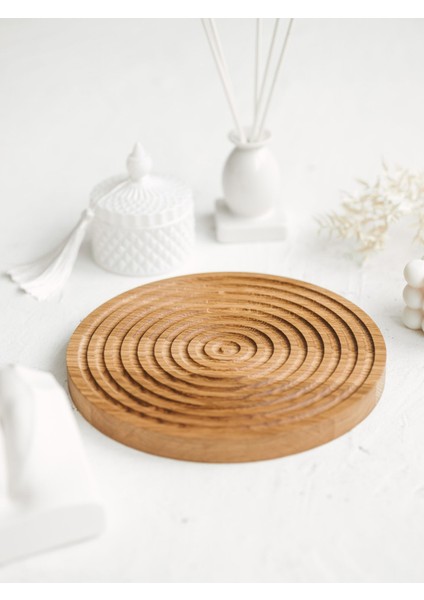 Ahşap Oymalı Dalgalı Daire Dekoratif Tepsi Sunum Tepsisi Sunumluk