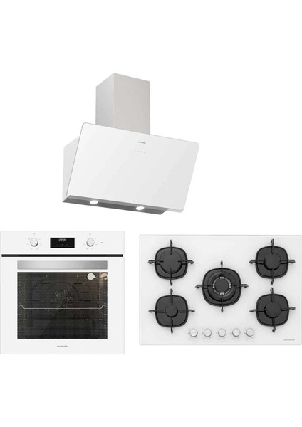 BO6502W02 - CS5365W01 - 3457 Soho 60 Beyaz Cam Ankastre Set