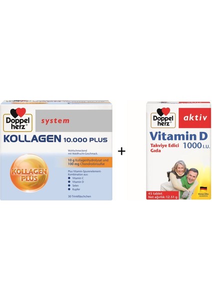Kollagen 10000 Plus + Doppelherz Aktiv Vitamin D 1000 2'li Paket
