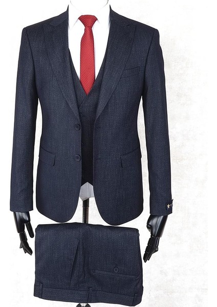 Slim Fit Sivri Yaka Çift Yırtmaç Lacivert Drop 6 Yelekli Takım Elbise fiyatları