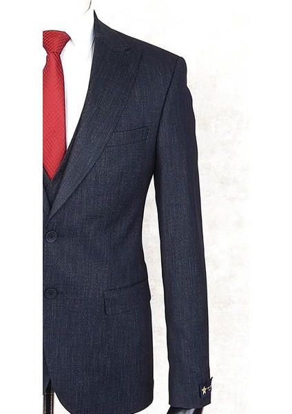 Slim Fit Sivri Yaka Çift Yırtmaç Lacivert Drop 6 Yelekli Takım Elbise modelleri