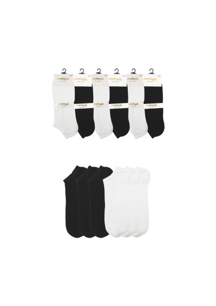 Erkek Siyah-Beyaz Patik Pamuklu Pirinç Örgülü Çorap 6'lı Paket 3 Siyah 3 Beyaz