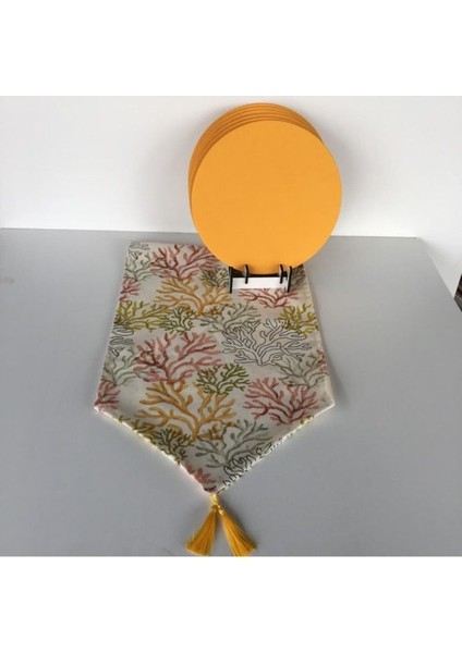 Amerikan Servis Mercan Desenli Runner ve 6'lı Suple Seti