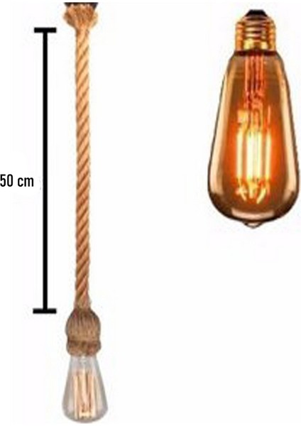 Rustik Jüt Halatlı Sarkıt Lamba Avize Retro Otantik Halat-50 cm +Ampül fiyatları