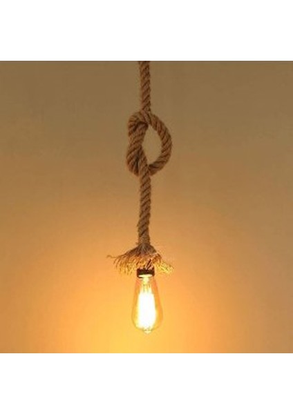 Rustik Jüt Halatlı Sarkıt Lamba Avize Retro Otantik Halat-50 cm +Ampül modelleri