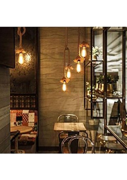 Rustik Jüt Halatlı Sarkıt Lamba Avize Retro Otantik Halat-50 cm +Ampül fırsatları