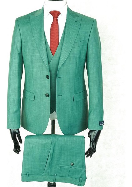 Slim Fit Sivri Yaka Çift Yırtmaç Fıstık Yeşili Drop 6 Yelekli Takım Elbise fiyatları