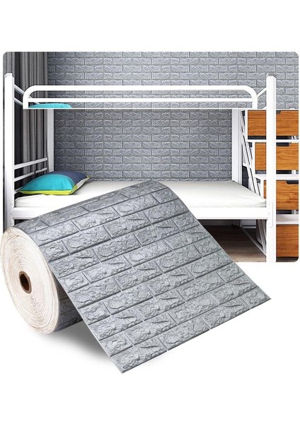 NW02-70X500CM Kendinden Yapışkanlı Gri Tuğla Desen 3D Duvar Kağıdı Paneli Tek Parça