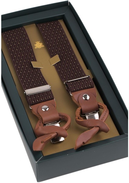 Kahverengi Deri Bağlantılı Düğme Delikli Jakarlı Pantolon Askısı PAN147 fiyatları