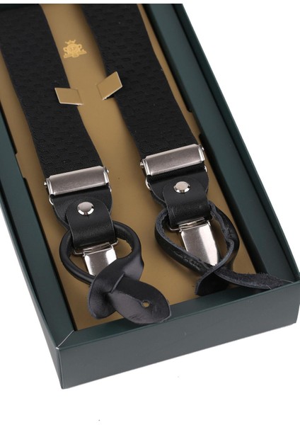 Siyah Deri Bağlantılı Düğme Delikli Jakarlı Pantolon Askısı PAN150 fiyatları