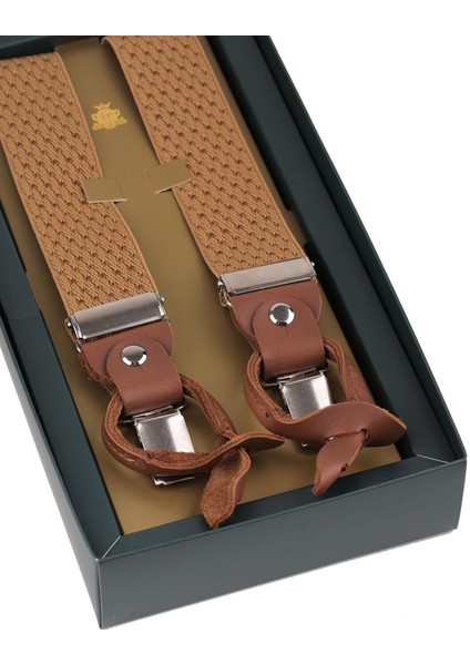 Bej Deri Bağlantılı Düğme Delikli Jakarlı Pantolon Askısı PAN154 fiyatları