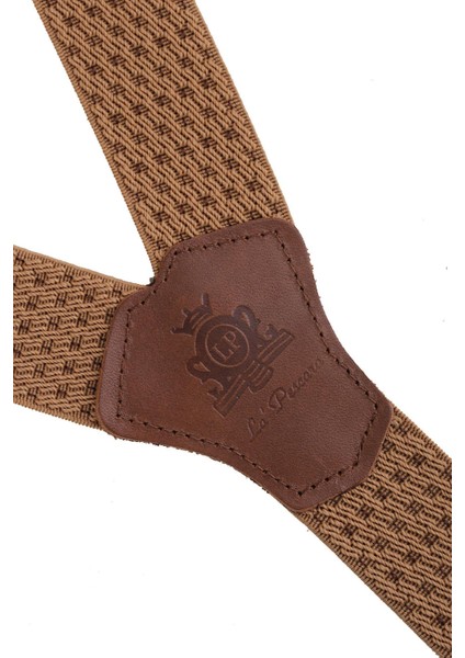 Bej Deri Bağlantılı Düğme Delikli Jakarlı Pantolon Askısı PAN154 modelleri