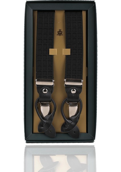 Siyah - Gri Renk Deri Bağlantılı Erkek Pantolon Askısı PAN142