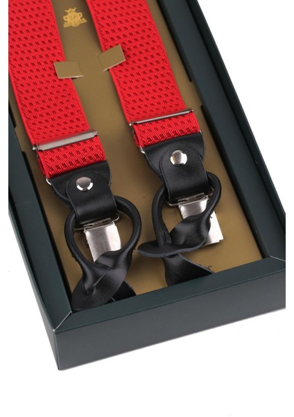 Kırmızı Deri Bağlantılı Düğme Delikli Jakarlı Pantolon Askısı PAN148 fiyatları