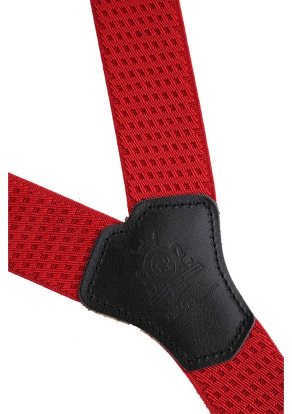 Kırmızı Deri Bağlantılı Düğme Delikli Jakarlı Pantolon Askısı PAN148 modelleri