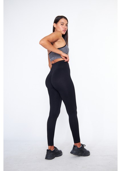 Kalçası Büzgülü ve Ekstra Push Up Seamless Siyah Yüksek Bel Kalça Şekillendirici Tayt fiyatları