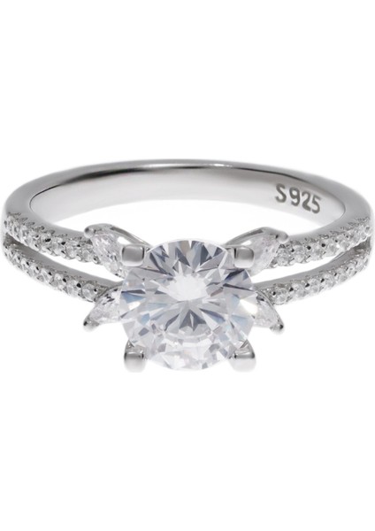 Kadın Çiçek Model Tektaş Gümüş Yüzük