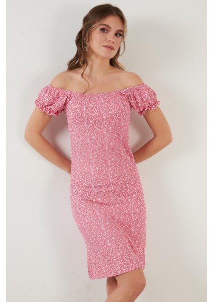 Çiçekli Carmen Yaka Mini Elbise Bayan Elbise 5863700 modelleri