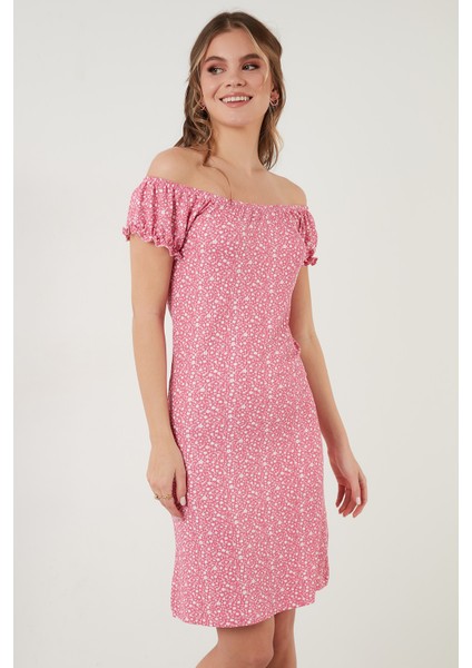 Çiçekli Carmen Yaka Mini Elbise Bayan Elbise 5863700 indirimleri