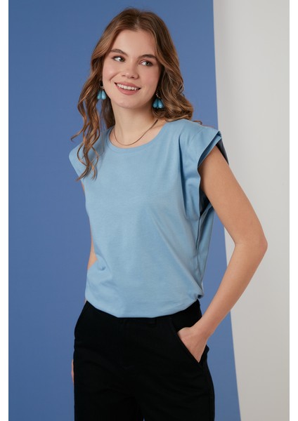 Pamuklu Bisiklet Yaka Kolsuz T Shirt Bayan T SHİRT 5864019