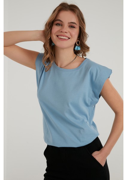 Pamuklu Bisiklet Yaka Kolsuz T Shirt Bayan T SHİRT 5864019