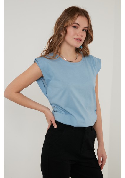 Pamuklu Bisiklet Yaka Kolsuz T Shirt Bayan T SHİRT 5864019