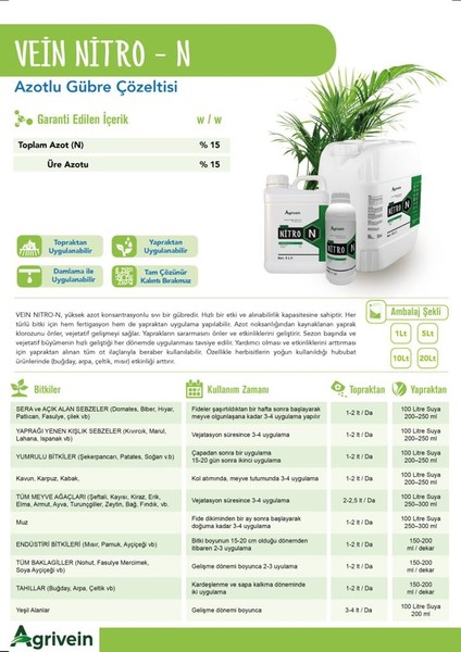 Agrivein Nitro – N Yaprak Sararmasını Önleyici Azotlu Sıvı Gübre