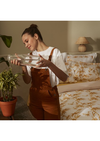 Grove Bambu Çift Kişilik %100 Pamuk Nevresim Takımı Sarı