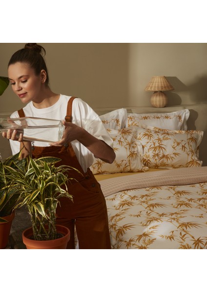 Grove Bambu Çift Kişilik %100 Pamuk Nevresim Takımı Sarı