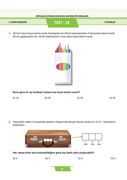 3.Sınıf Zihin Çalıştıran Eğlenceli Kanguru Matematik Soruları