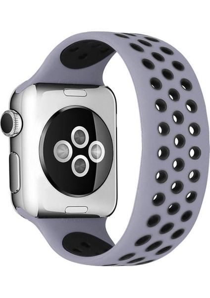 Apple Watch 45MM Ayarlı Delikli Silikon Kordon - Gri-Siyah Nrmsa