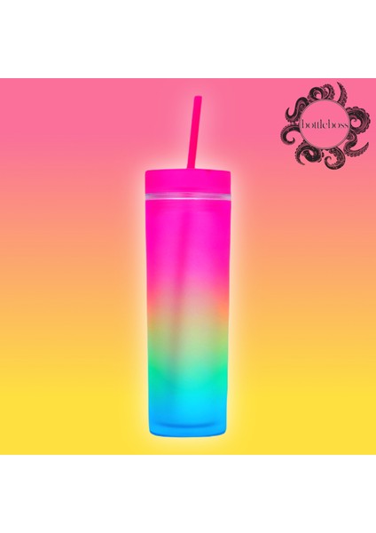 Bottleboss Çift Katmanlı Pipetli Çift Renkli Sızdırmaz Bardak Matara 480 ml
