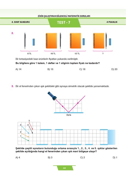 4.Sınıf Zihin Çalıştıran Eğlenceli Kanguru Matematik Soruları