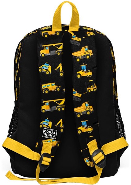 Kids Siyah Sarı Iş Makinesi Desenli 3'lü Okul Çanta Seti 14.4 Litre Ergonomik Tasarım modelleri