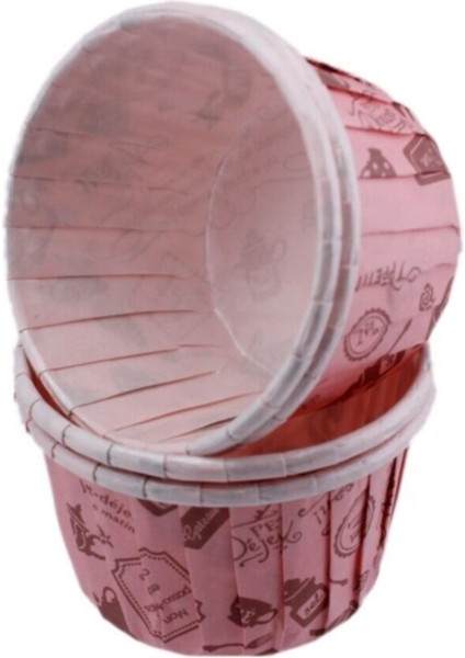 Cupcake Kalıbı Büyük Boy 62X40MM Desenli 50'li Pembe Mutfak Desenli