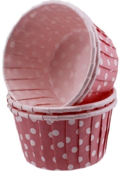 Cupcake Kalıbı Minik Boy 38X30 mm 50'li Puantiyeli Pembe