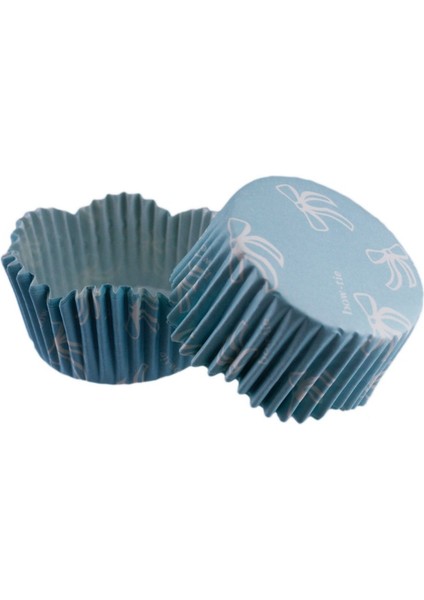 Cupcake Kalıbı Pet Kapsül Dalgalı Kek Kalıbı 65X38 mm 100 Adet Fiyonklu Mavi 3,8 cm