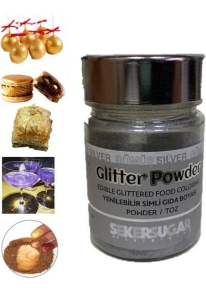 Yenilebilir Simli Gümüş Toz Gıda Boyası 10 gr