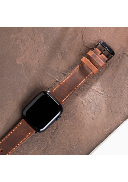 Apple Watch 42MM 44MM 45MM 49MM 3 / 4 / 5 / 6 / Se / 7 / 8 / 9 Ultra Ultra 2 Deri Kordon Deri Kayış Taba