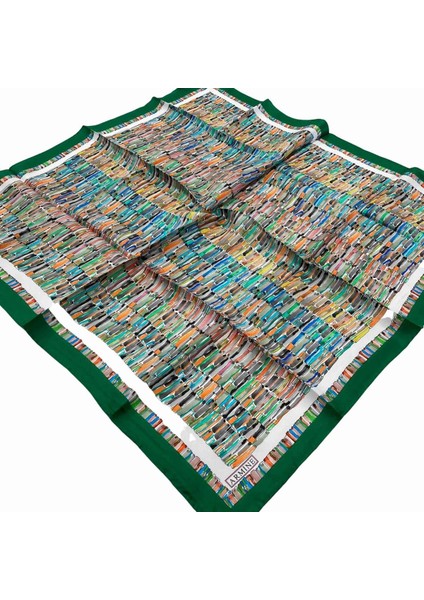 Nostalji Yeşil Desenli Tivil Ipek Eşarp 8745-51