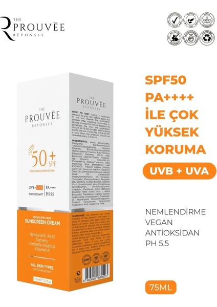 The Prouvee Reponses Çok Yüksek Korumalı Tüm Ciltler Güneş Kremi SPF 50+ (75 ml)